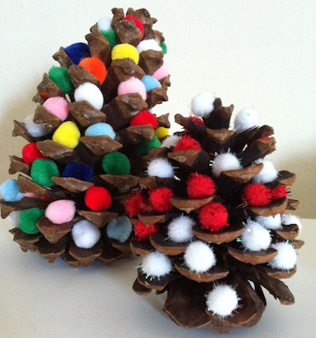 Pine Cone & Pompom Christmas Trees (Two Ingredient Tuesday)