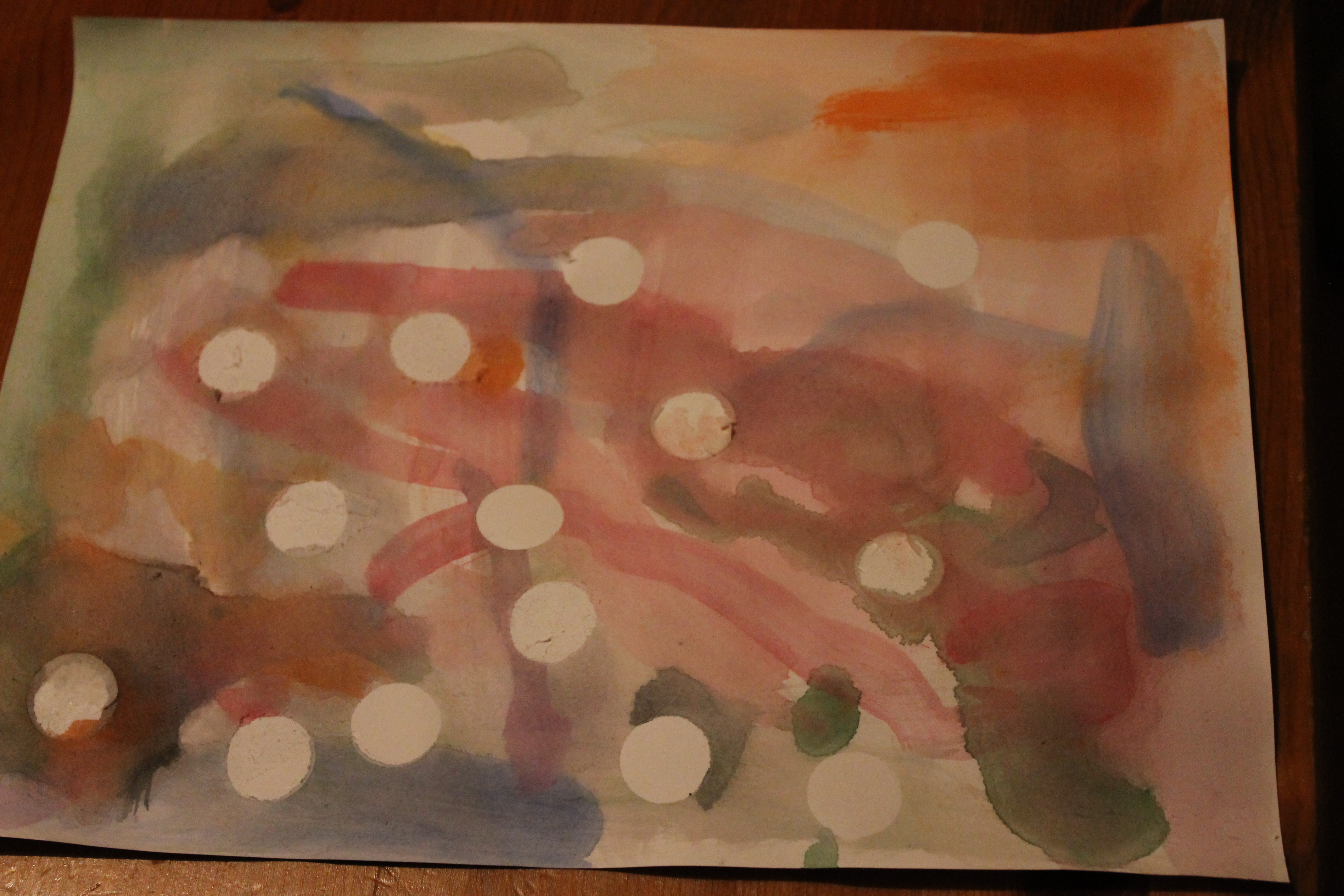 Sticker Dots Resist Watercolor Painting