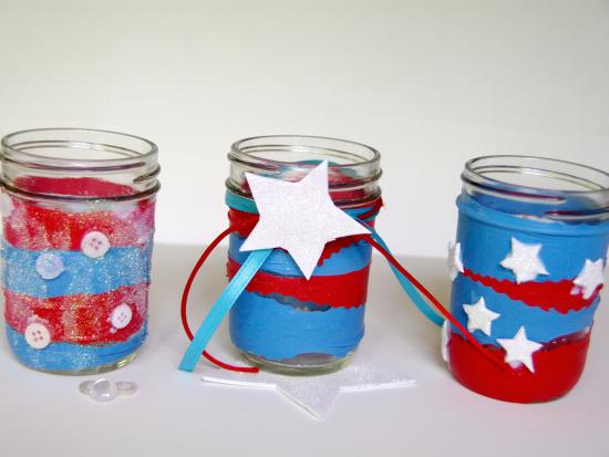 Red, White and Blue Mason Jar Luminaries