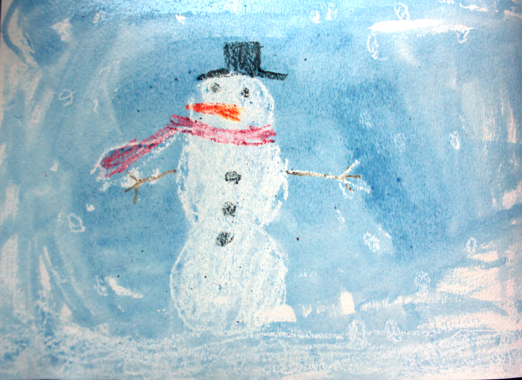 Snowman Wax Resist Painting