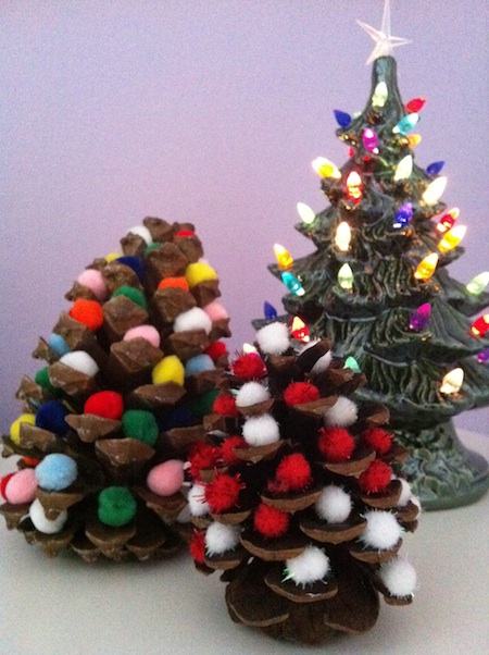 Pine Cone & Pom-Pom Christmas Trees