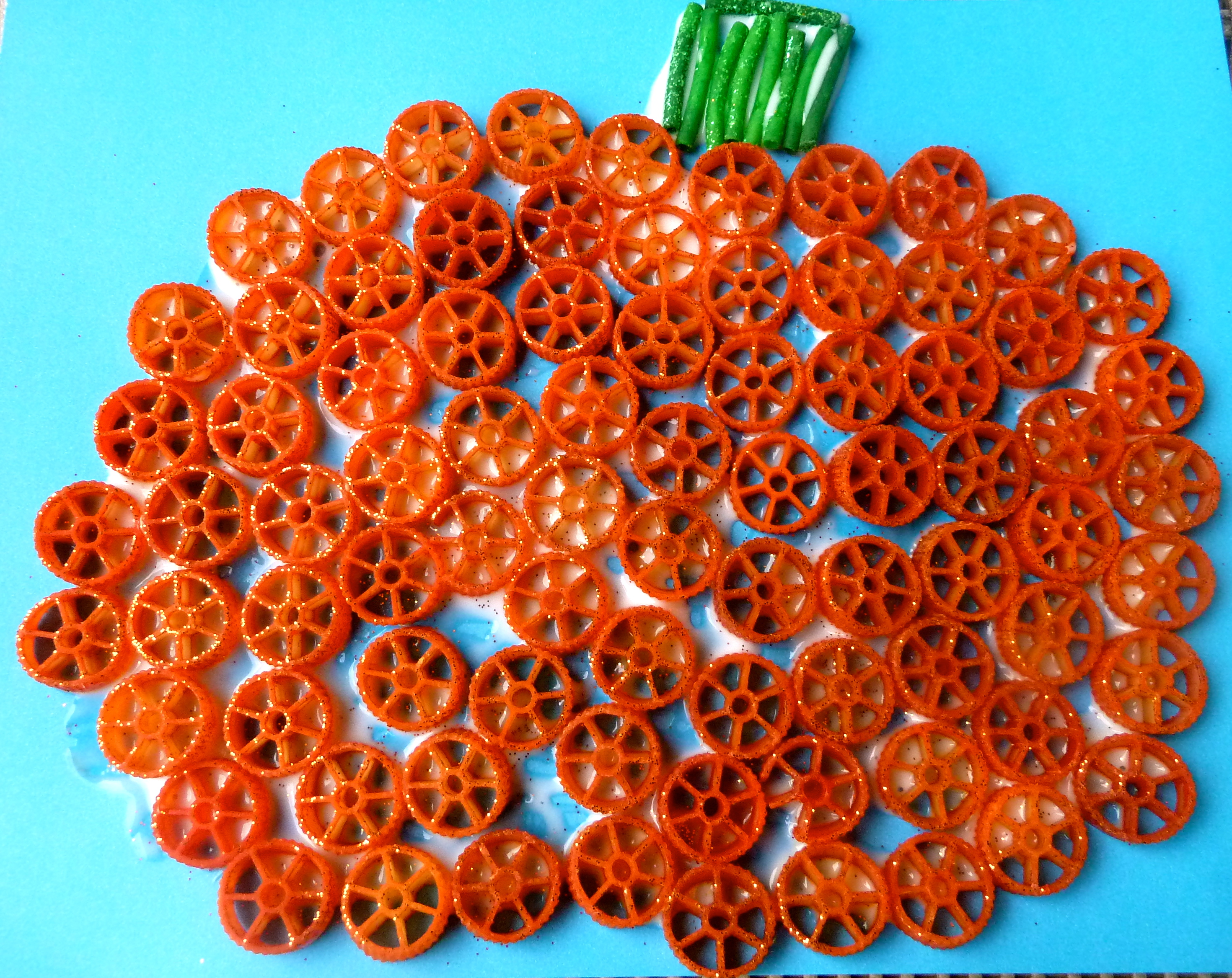 Glittered, Colored Pasta Pumpkins