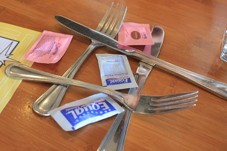 Silverware and Sugar Packet Tic-Tac-Toe