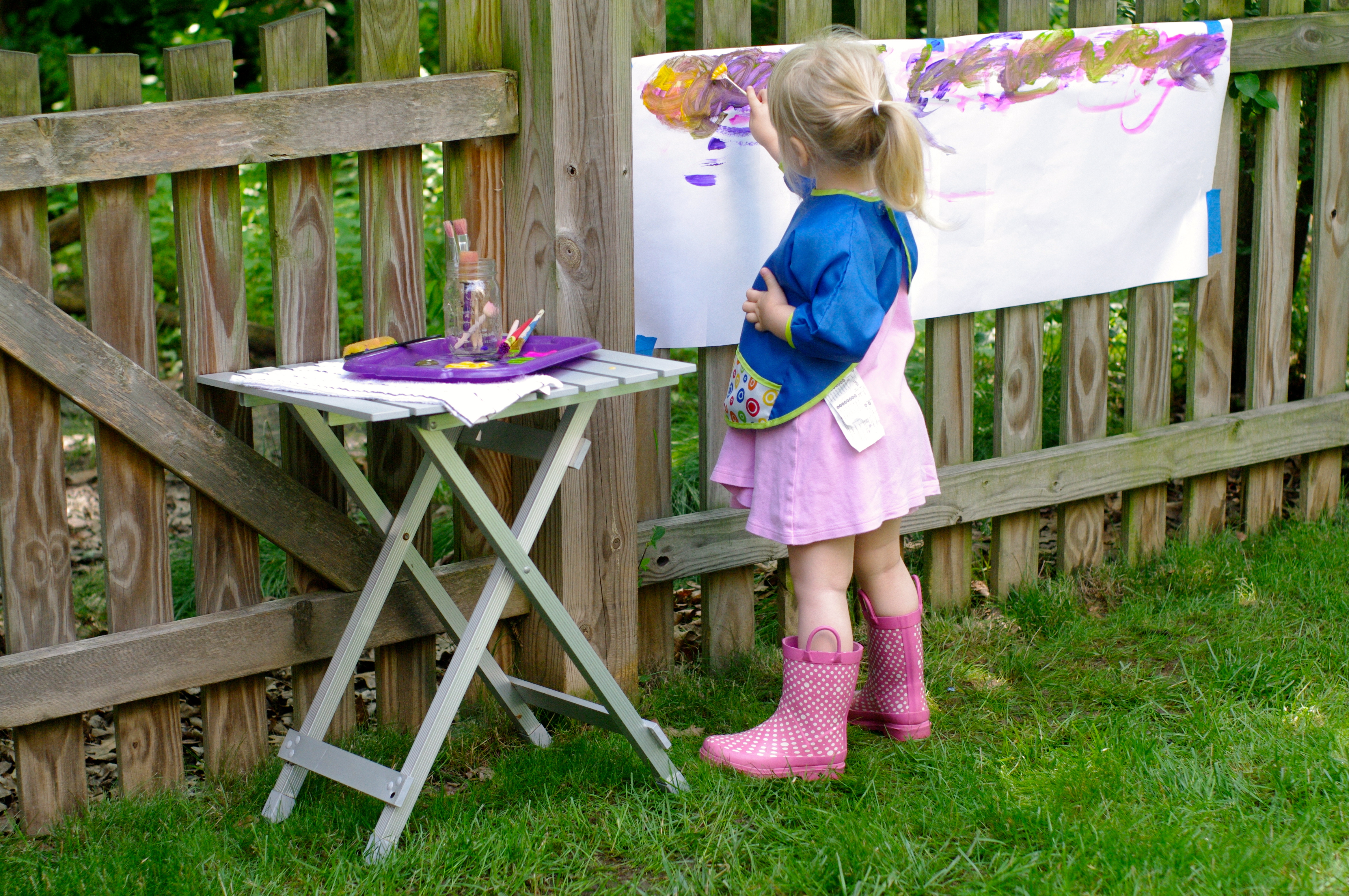 Painting on the Fence for Toddlers