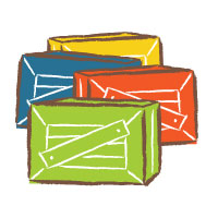 A stack of crates in assorted colors